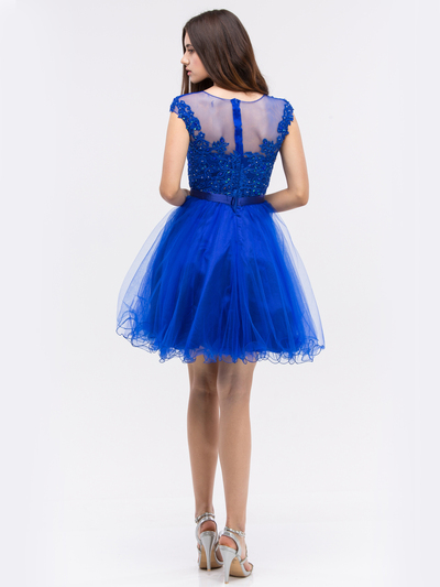 30-3622 Sleeveless Fit and Flare Cocktail Dress - Royal Blue, Back View Medium