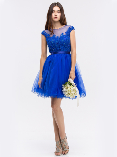 30-3622 Sleeveless Fit and Flare Cocktail Dress - Royal Blue, Front View Medium