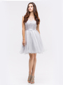 30-3622 Sleeveless Fit and Flare Cocktail Dress - Silver, Front View Thumbnail