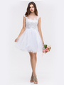 30-3622 Sleeveless Fit and Flare Cocktail Dress - White, Front View Thumbnail