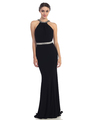 30-4053 Halter Jeweled Neckline Long Prom Dress - Black, Front View Thumbnail