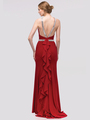 30-4053 Halter Jeweled Neckline Long Prom Dress - Burgundy, Back View Thumbnail