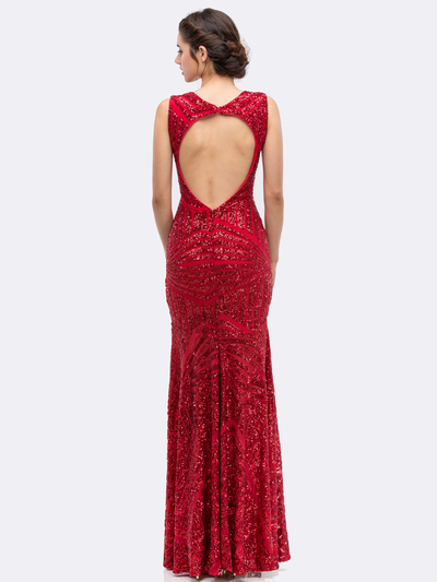 30-5105 Sleeveless Sequin Evening with Cutout Back - Red, Back View Medium