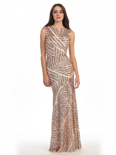 30-5105 Sleeveless Sequin Evening with Cutout Back - Rose Gold, Front View Medium