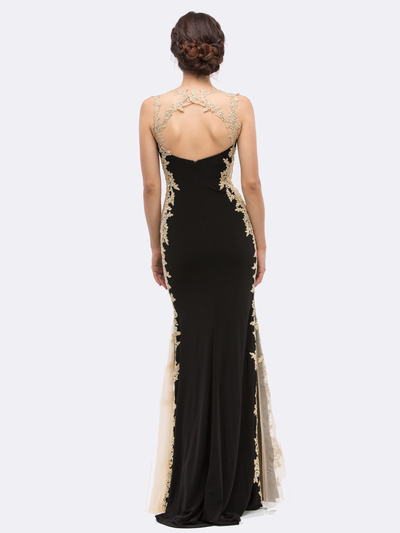 30-6006 Sleeveless Lace Trim Evening Dress with Cutout Back - Black, Alt View Medium
