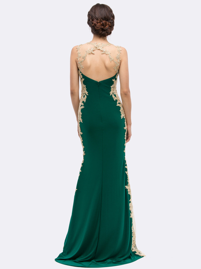 30-6006 Sleeveless Lace Trim Evening Dress with Cutout Back - Hunter Green, Alt View Medium