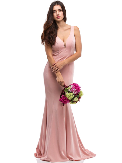 30-6010 Sleeveless Long Prom Dress with Mermaid Hem - Blush, Front View Medium