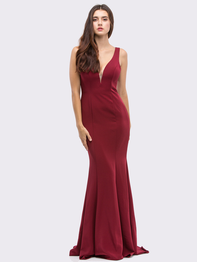30-6010 Sleeveless Long Prom Dress with Mermaid Hem - Burgundy, Front View Medium