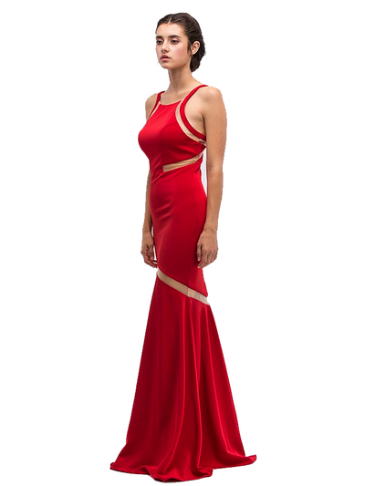 30-6011 Sleeveless Mermaid Prom Evening Dress - Red, Front View Medium