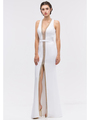 30-6030 V-Neck Sleeveless Long Evening Dress with Slit - Off White, Front View Thumbnail