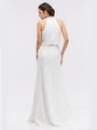 30-6111 Crew Neck Mock Two-piece Evening Dress with Slit - Off White, Back View Thumbnail