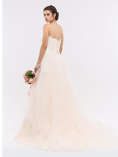 30-6500 Strapless Sweetheart Destination Wedding Gown - Champagne, Back View Medium