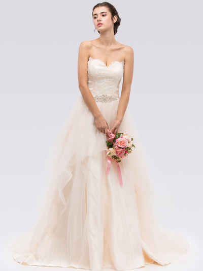 30-6500 Strapless Sweetheart Destination Wedding Gown - Champagne, Front View Medium