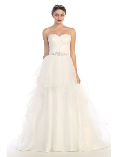 30-6500 Strapless Sweetheart Destination Wedding Gown - Off White, Front View Medium