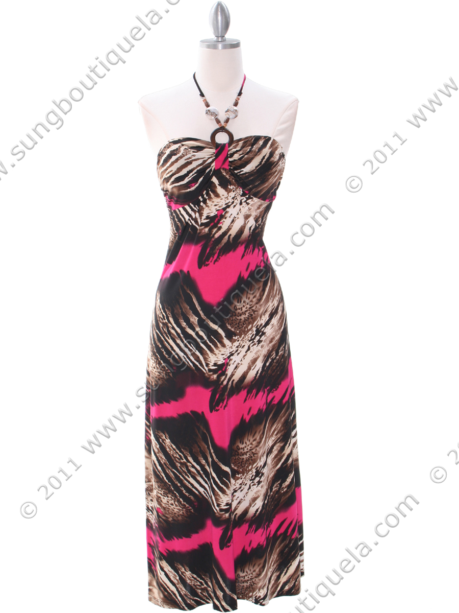 30132 Hot Pink Print Summer Dress - Front Image