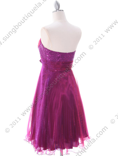 303 Purple Strapless Pleated Cocktail Dress - Purple, Back View Medium