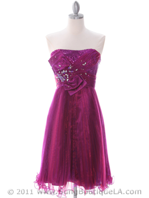 303 Purple Strapless Pleated Cocktail Dress, Purple