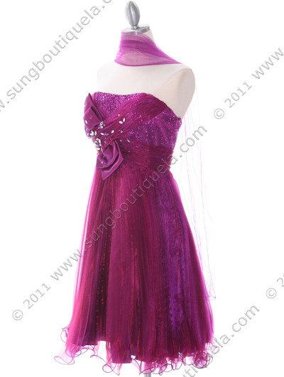 303 Purple Strapless Pleated Cocktail Dress - Purple, Alt View Medium