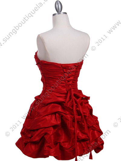 3054 Red Taffeta Cocktail Dress - Red, Back View Medium