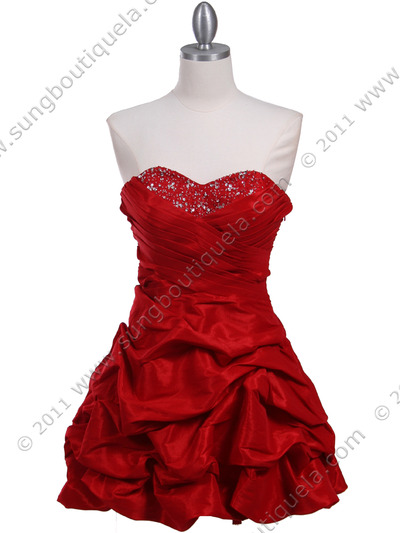 3054 Red Taffeta Cocktail Dress - Red, Front View Medium
