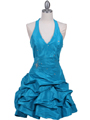 3062 Turquoise Halter Taffeta Cocktail Dress - Turquoise, Front View Thumbnail
