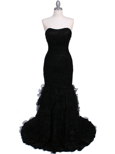 3063 Black Lace Prom Dress - Black, Front View Medium