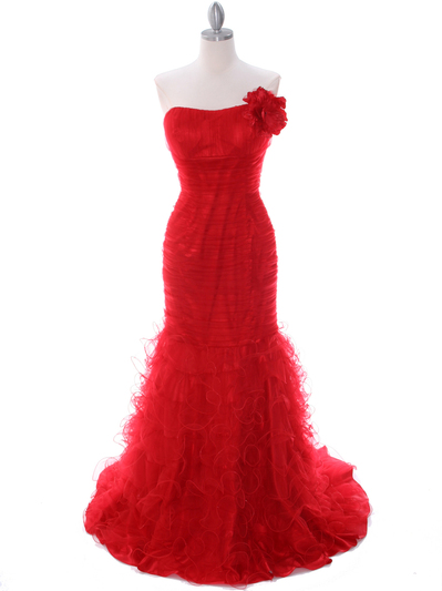 3063 Red Lace Prom Dress - Red, Front View Medium