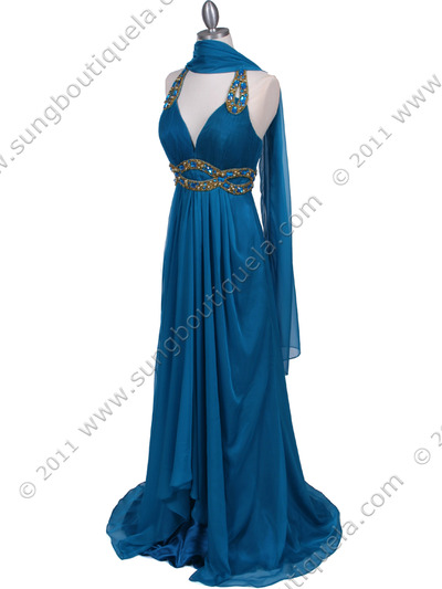 3066 Jade Halter Beaded Chiffon Prom Evening Dress - Jade, Alt View Medium
