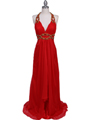 3066 Red Halter Beaded Chiffon Prom Evening Dress - Red, Front View Thumbnail