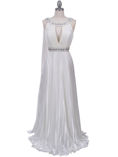 3071 Ivory Pleated Evening Gown - Ivory, Front View Medium