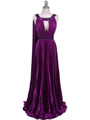 3071 Purple Pleated Evening Gown - Purple, Front View Thumbnail