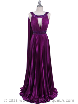 3071 Purple Pleated Evening Gown, Purple