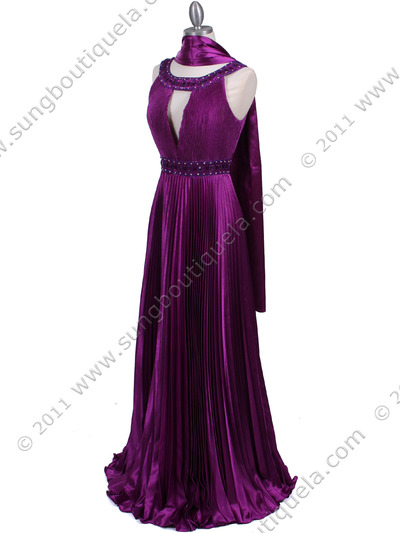 3071 Purple Pleated Evening Gown - Purple, Alt View Medium