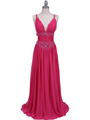 3072 Hot Pink Beaded Chiffon Prom Evening Dress - Hot Pink, Front View Thumbnail