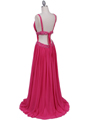 3072 Hot Pink Beaded Chiffon Prom Evening Dress - Hot Pink, Back View Thumbnail