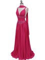 3072 Hot Pink Beaded Chiffon Prom Evening Dress - Hot Pink, Alt View Thumbnail
