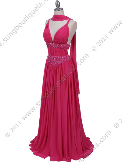 3072 Hot Pink Beaded Chiffon Prom Evening Dress - Hot Pink, Alt View Medium