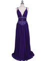 3072 Purple Beaded Chiffon Prom Evening Dress - Purple, Front View Thumbnail