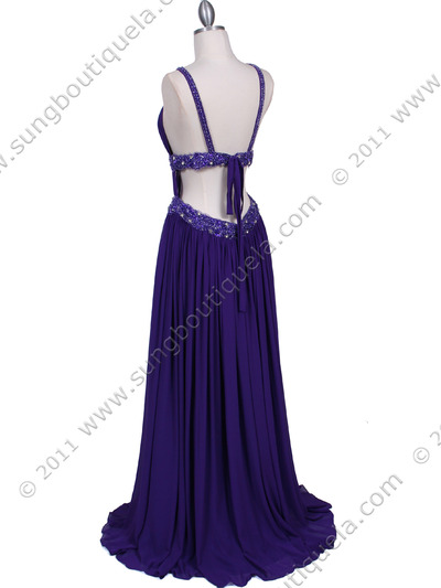3072 Purple Beaded Chiffon Prom Evening Dress - Purple, Back View Medium