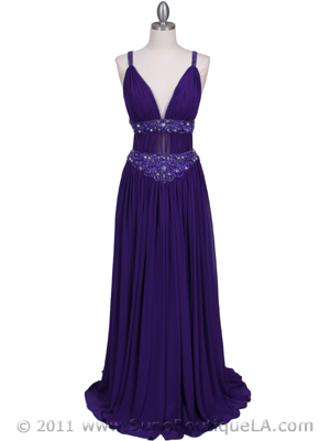 3072 Purple Beaded Chiffon Prom Evening Dress, Purple
