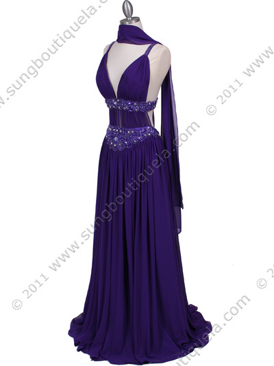 3072 Purple Beaded Chiffon Prom Evening Dress - Purple, Alt View Medium