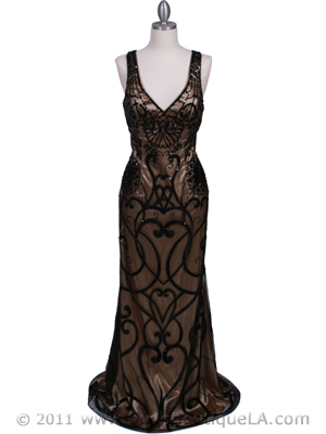 A dazzling black gold lace sequin evening dress used for some of the bridesmaids in David Tutera's My Fair Wedding Phantom of the Opera episode.