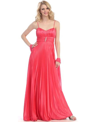 3096 Pleated Sweetheart Evening Dress, Coral