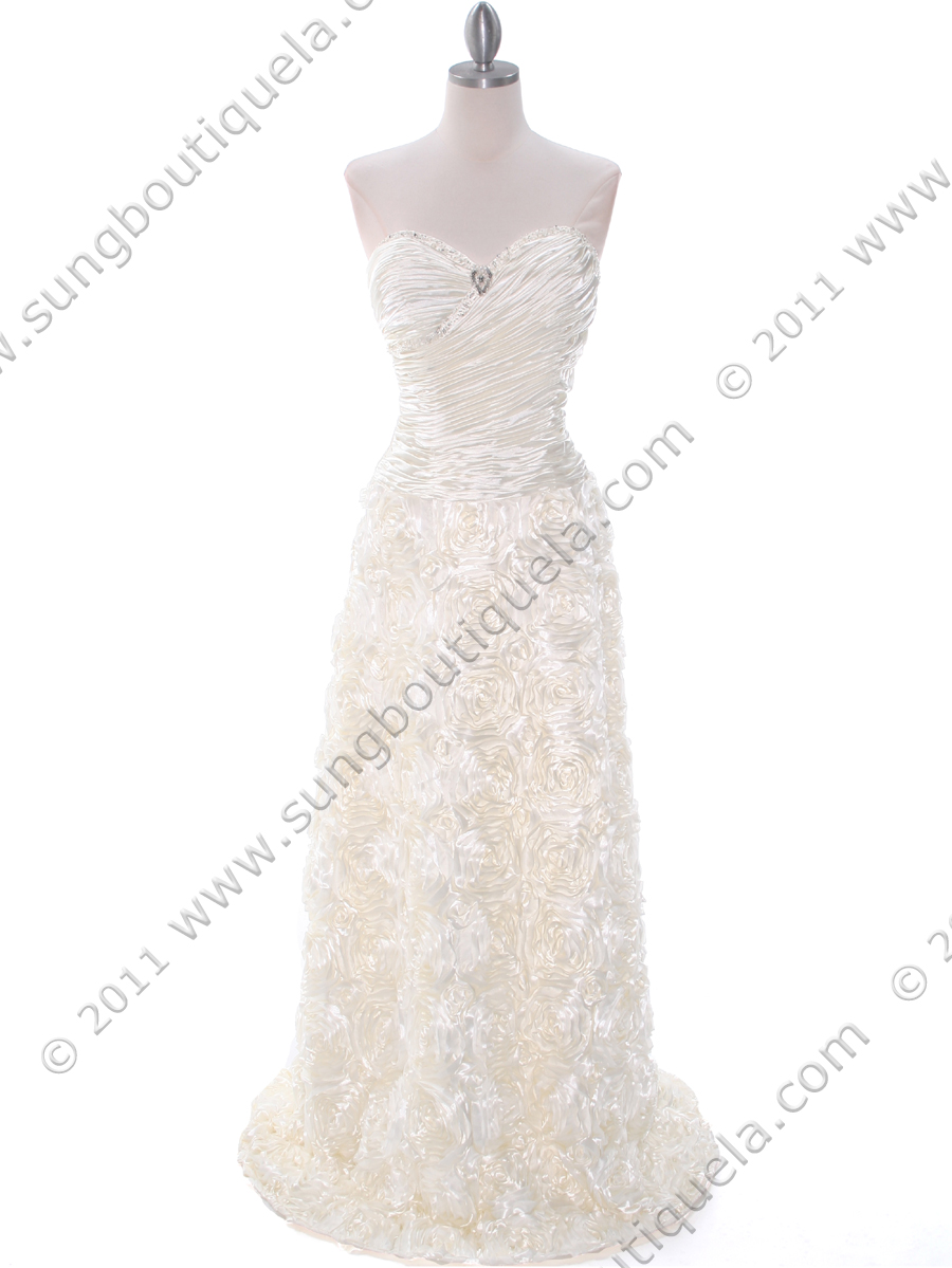 3152 Ivory Rosette Prom Evening Dress - Front Image