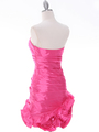 3158 Hot Pink Strapless Pleated Cocktail Dress - Hot Pink, Back View Thumbnail