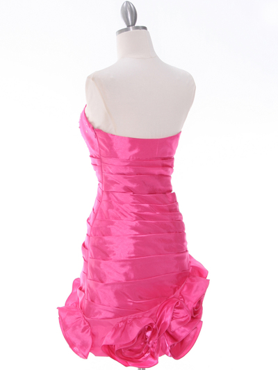 3158 Hot Pink Strapless Pleated Cocktail Dress - Hot Pink, Back View Medium