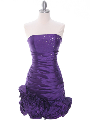 3158 Purple Strapless Pleated Bridesmaid Dress, Purple