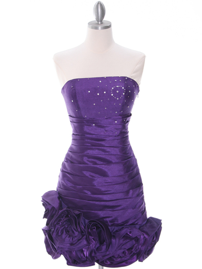 3158 Purple Strapless Pleated Bridesmaid Dress - Purple, Front View Medium