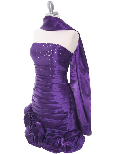 3158 Purple Strapless Pleated Bridesmaid Dress - Purple, Alt View Medium