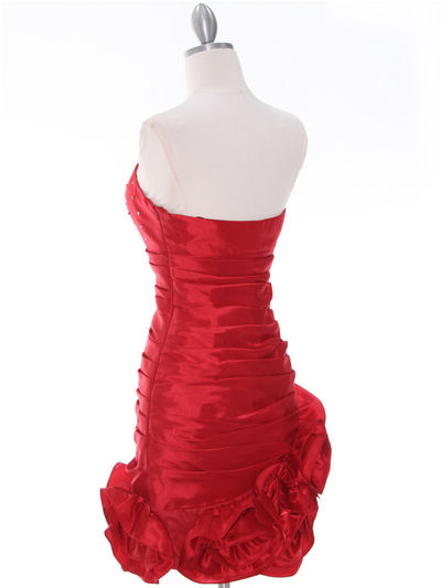 3158 Red Strapless Pleated Cocktail Dress - Red, Back View Medium